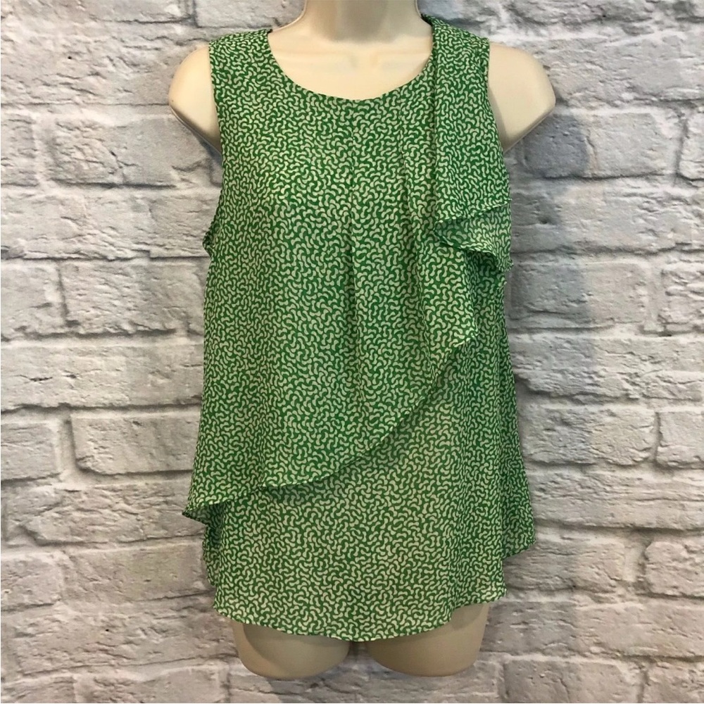 Anthropologie 2 HD in Paris Sungarden Green Geometric Sleeveless Chiffon Blouse